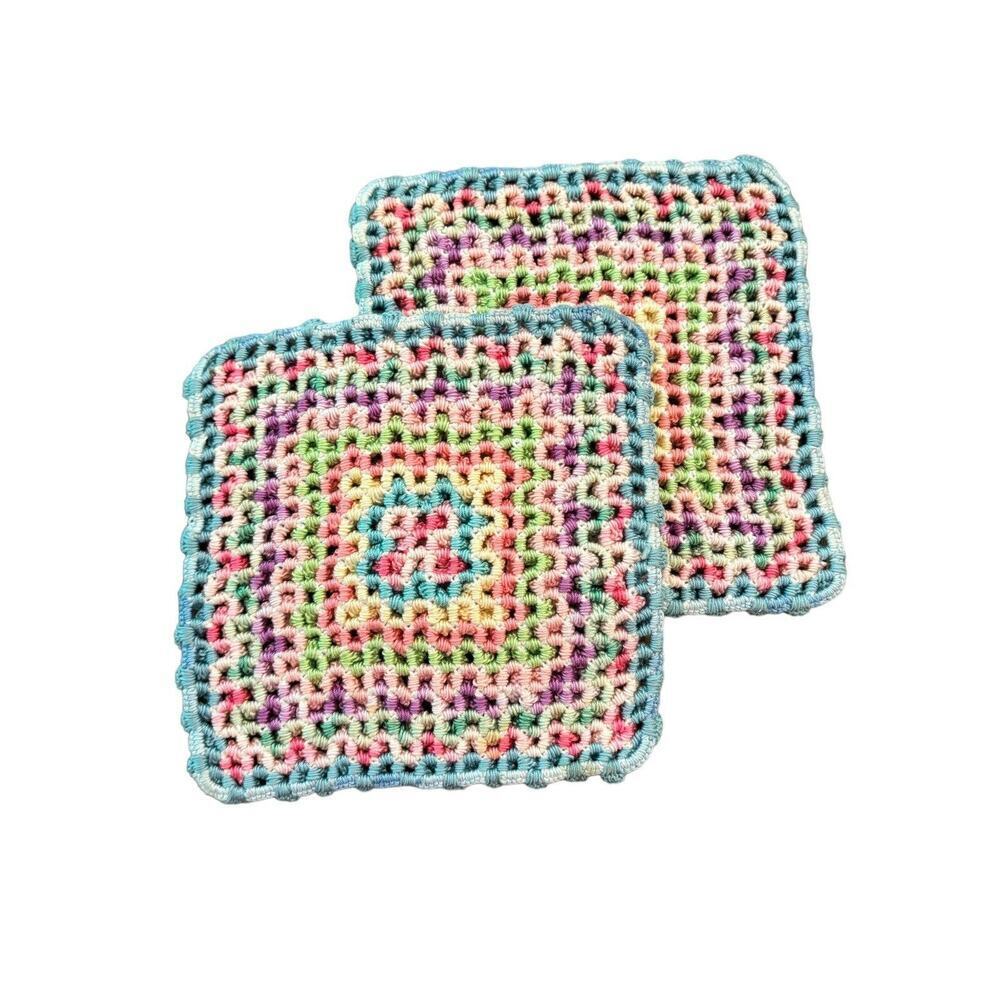 2 Retro Vintage Hand Made Potholders Hot Pads Pastels